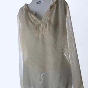 White Sheer Polkadot Ruffle Blouse with Camisole Liz Claiborne